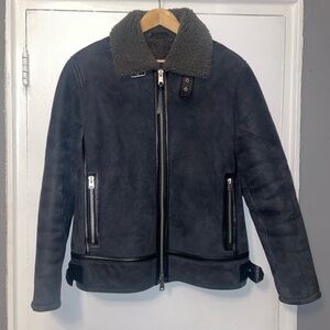 All Saints Lowell Charcoal Grey Shearling Jacket Size XL